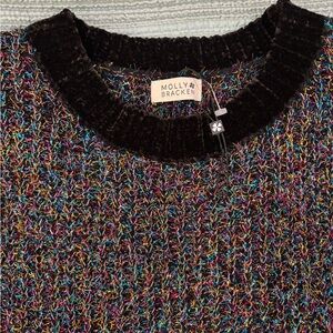 Molly Bracken Colorful Knit Top with Black Collar
